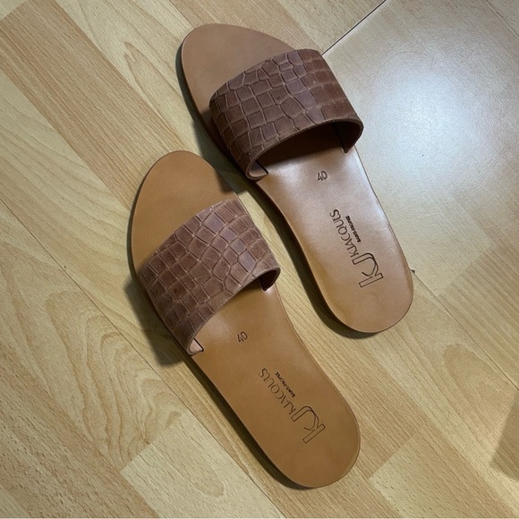 NWT K. Jacques Arezzo Slides Croc-Embossed Brown Leather Size 40 - Picture 8 of 10